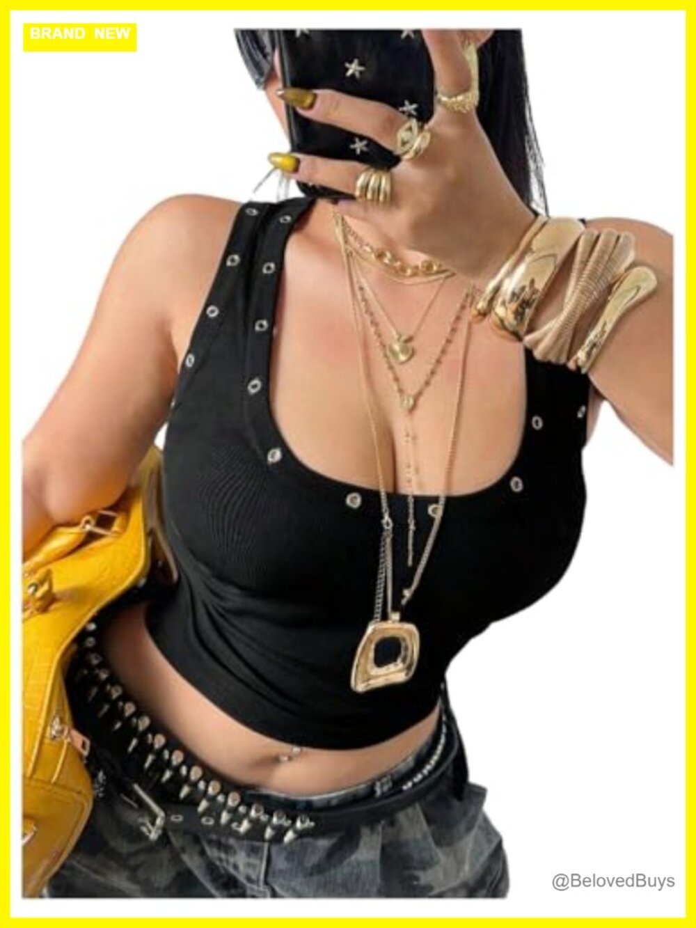 Plus Size Y2k Grommet Eyelet Crop Tank Top Punk Grunge Streetwear
